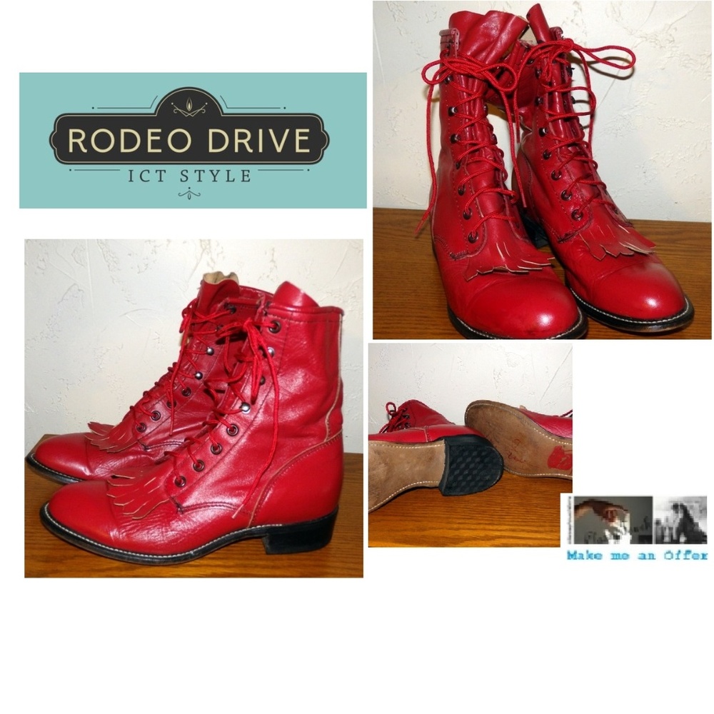 Rodeo Drive Red Leather Boots Size 4/5
